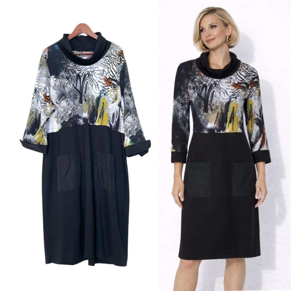 Dolcezza Art to Wear Dress Size XXL Safari Escape Abstract Artsy Lagenlook